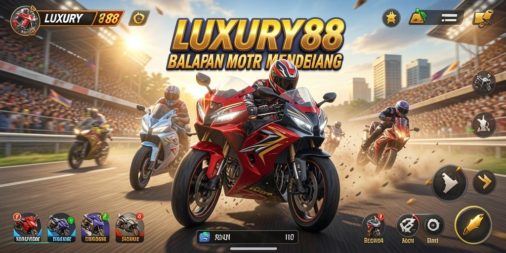 Gameplay LUXURY88 menampilkan balapan motor yang cepat dan mendebarkan.
